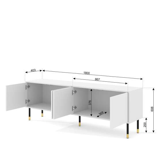 Tv-benk Woody 180 - svart matt - 4 dører