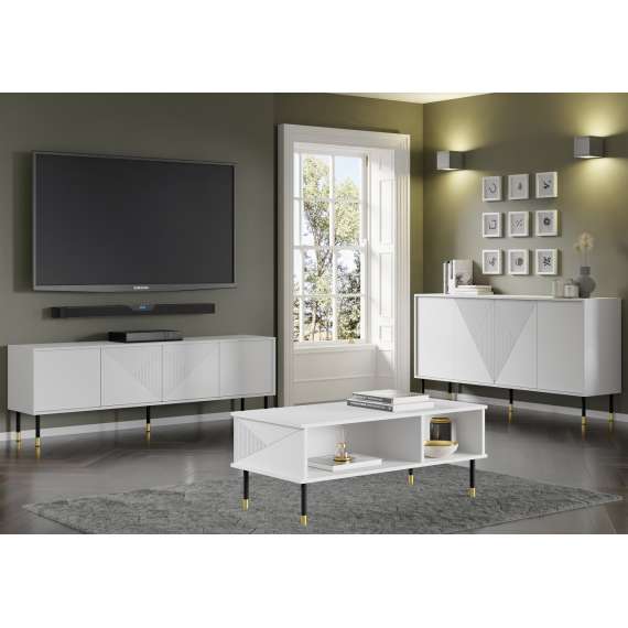 Tv-benk Woody 180 - hvit matt - 4 dører