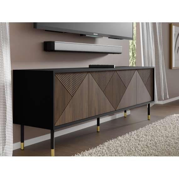 Tv-benk Woody 180 - svart matt - eik catania - 4 dører