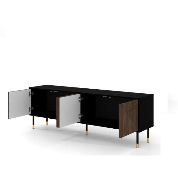 Tv-benk Woody 180 - svart matt - eik catania - 4 dører