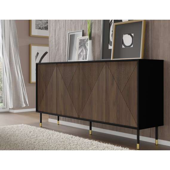 Skjenk  Woody 180 - svart matt - eik catania - 4 dører