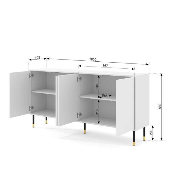 Skjenk  Woody 180 - svart matt - 4 dører