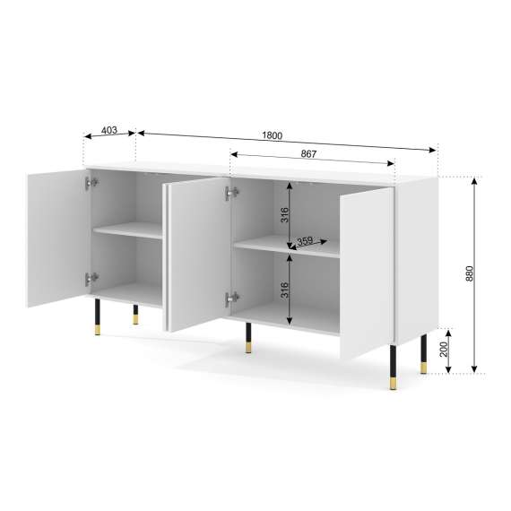 Skjenk  Woody 180 - hvit matt - 4 dører