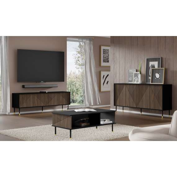 Sofabord  Woody 110x55 - svart matt - eik catania