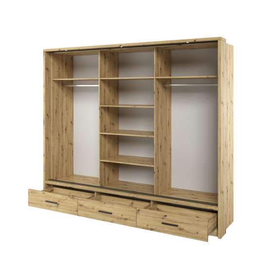 Garderobeskap Arti 250x215 - eik - speil - 3 skuffer