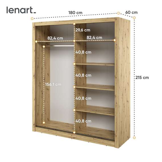 Garderobeskap Arti 180x215 - eik - speil