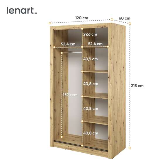Garderobeskap Arti 120x215 - eik - speil