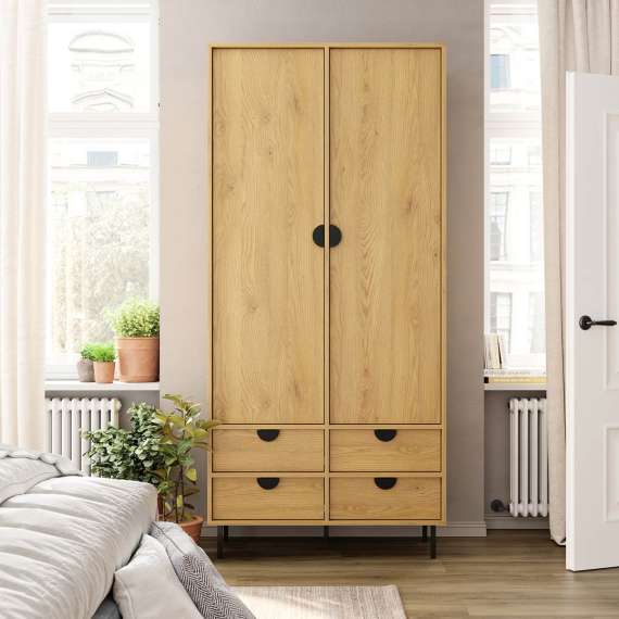 Garderobe Sigi 100-120x217 cm - 4 skuffer - med hyller