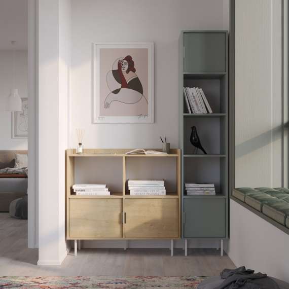 Reol Sigi 40-75x217 cm - med skap og hyller - flere farger