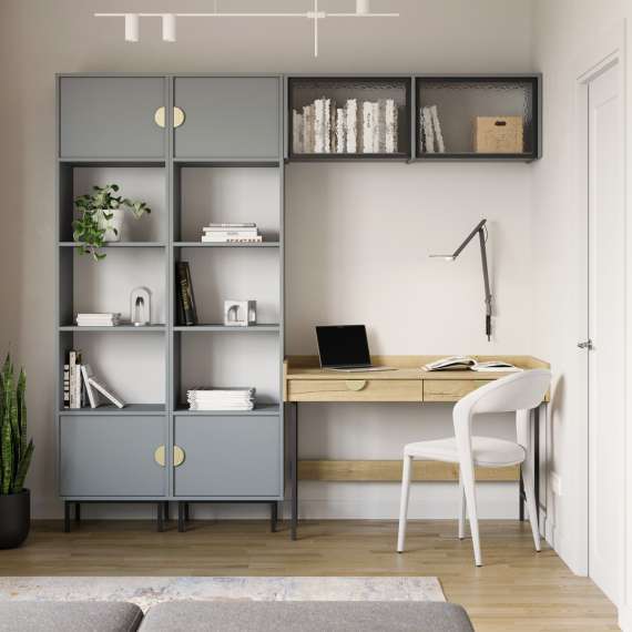 Reol Sigi 80-140x217 cm - med skap og hyller - flere farger