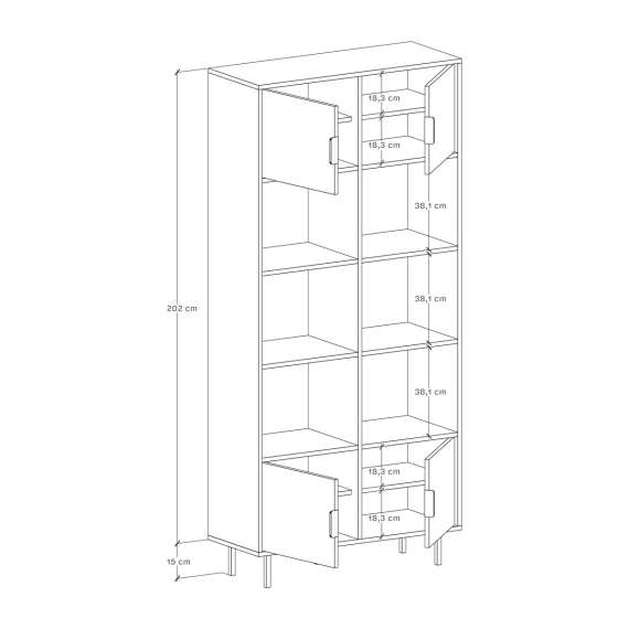 Reol Sigi 80-140x217 cm - med skap og hyller - flere farger