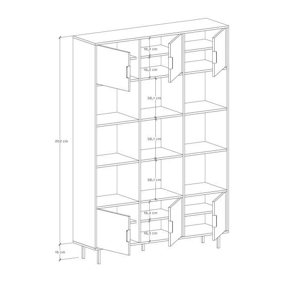 Reol Sigi 150-180x217 cm - med skap og hyller - flere farger
