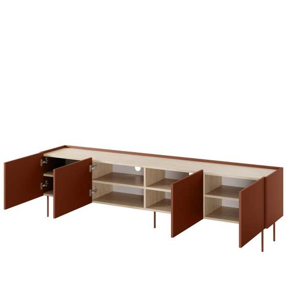 Tv-benk Desin 220 - rustikk rød og eik - 4 dører