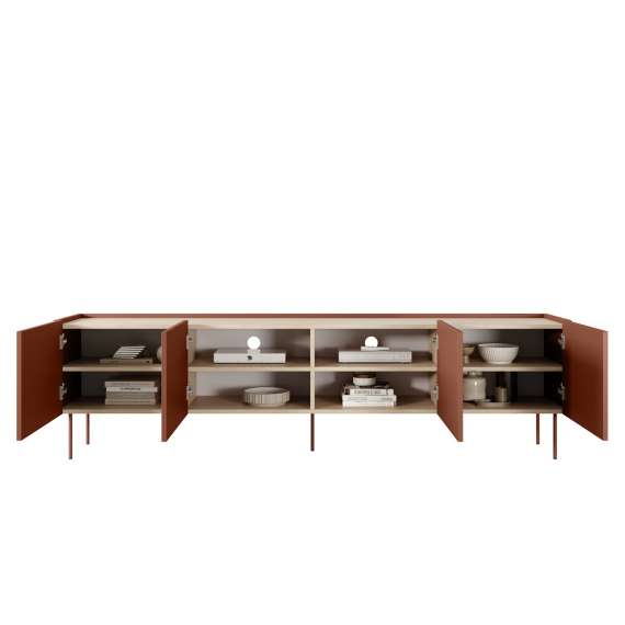 Tv-benk Desin 220 - rustikk rød og eik - 4 dører