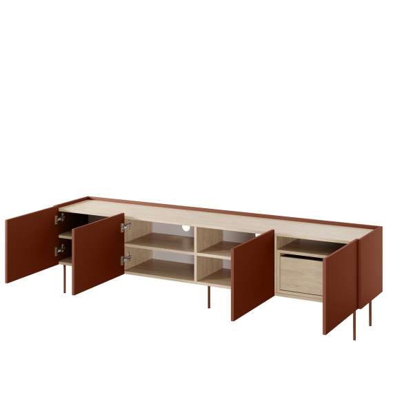 Tv-benk Desin 220 - rustikk rød og eik - 4 dører