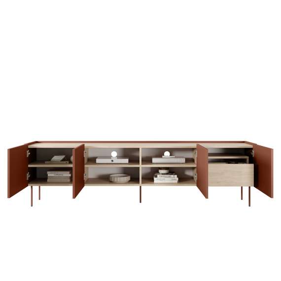 Tv-benk Desin 220 - rustikk rød og eik - 4 dører