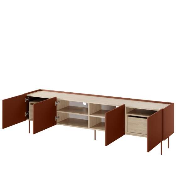 Tv-benk Desin 220 - rustikk rød og eik - 4 dører