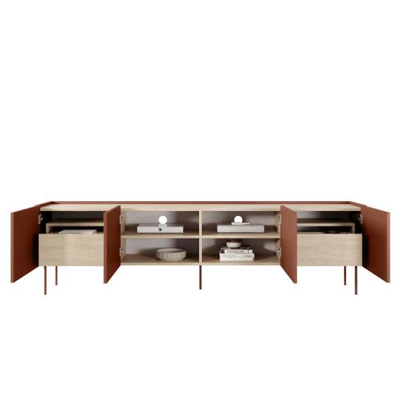 Tv-benk Desin 220 - rustikk rød og eik - 4 dører