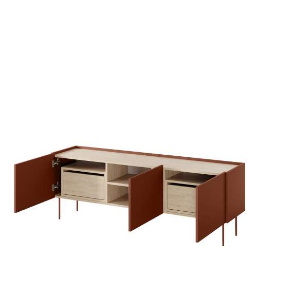 Tv-benk Desin 170 - rustikk rød og eik - 3 dører