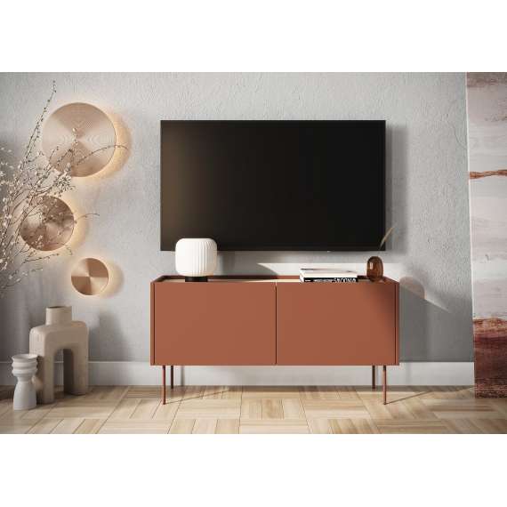 Tv-benk Desin 120 - rustikk rød og eik - 2 dører