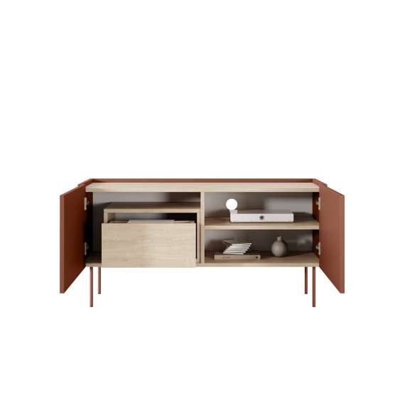 Tv-benk Desin 120 - rustikk rød og eik - 2 dører