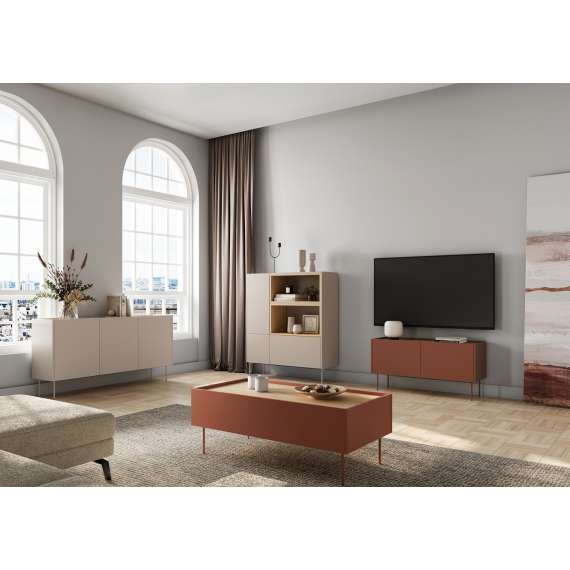 Tv-benk Desin 120 - rustikk rød og eik - 2 dører