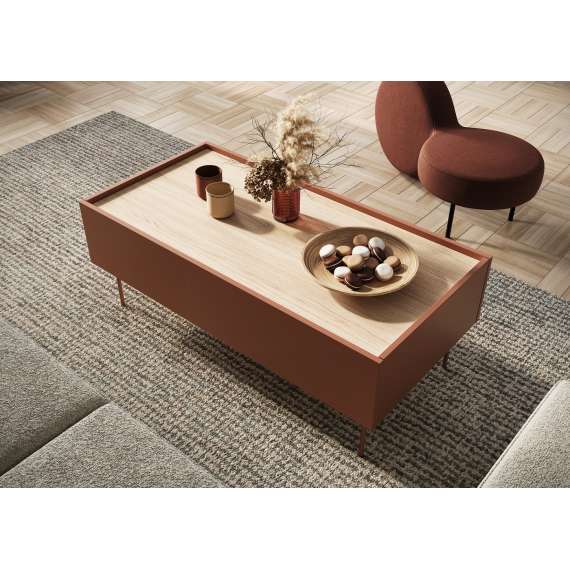 Stuebord Desin 120x60 - rustikk rød og eik - 2 skuffer