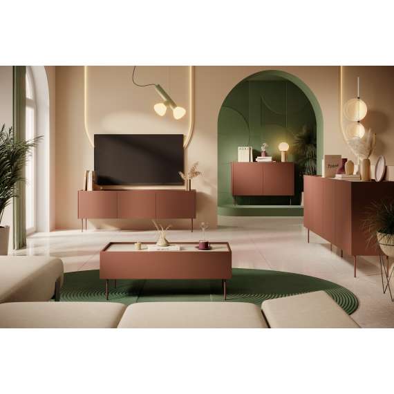 Stuebord Desin 120x60 - rustikk rød og eik - 2 skuffer