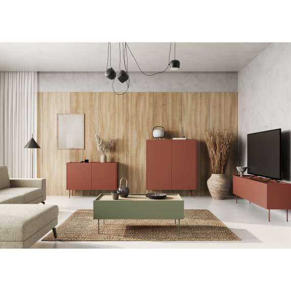 Stuebord Desin 120x60 - rustikk rød og eik - 2 skuffer