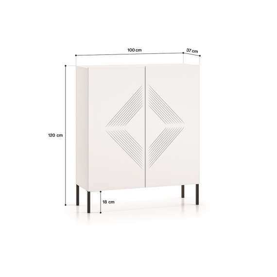 Skjenk Clear - 100 cm - hvit matt - 2 dører - metall ben