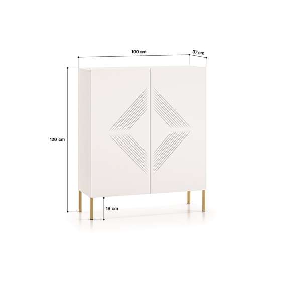 Skjenk Clear - 100 cm - hvit matt - 2 dører - metall ben