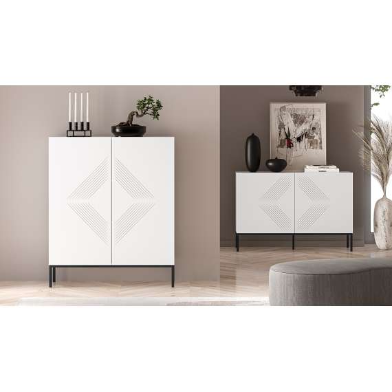 Skjenk Clear - 100 cm - hvit matt - 2 dører - metall ramme