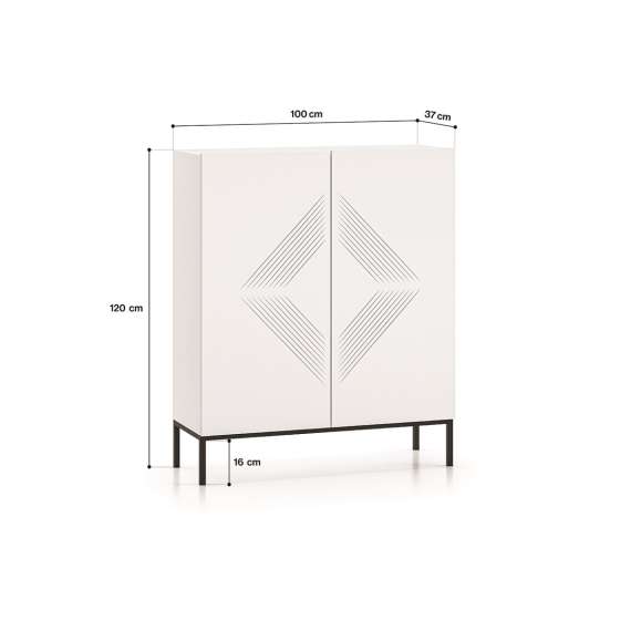 Skjenk Clear - 100 cm - hvit matt - 2 dører - metall ramme