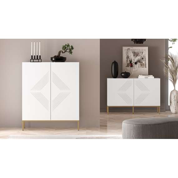 Skjenk Clear - 100 cm - hvit matt - 2 dører - metall ramme