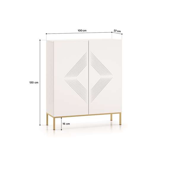 Skjenk Clear - 100 cm - hvit matt - 2 dører - metall ramme