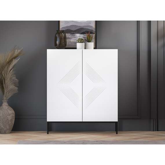 Skjenk Clear - 100 cm - hvit matt - 2 dører - metall ramme