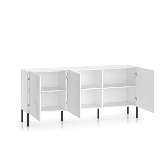 Skjenk Clear - 170 cm - hvit matt - 3 dører - metall ben