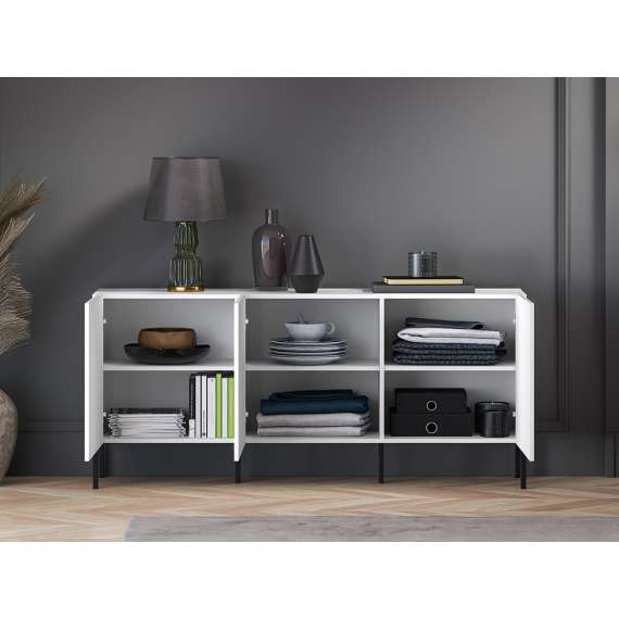 Skjenk Clear - 170 cm - hvit matt - 3 dører - metall ben