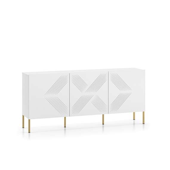 Skjenk Clear - 170 cm - hvit matt - 3 dører - metall ben