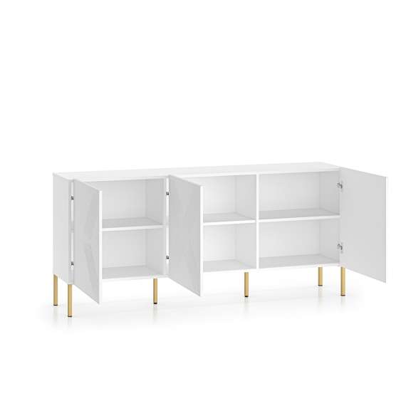 Skjenk Clear - 170 cm - hvit matt - 3 dører - metall ben