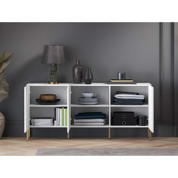 Skjenk Clear - 170 cm - hvit matt - 3 dører - metall ben