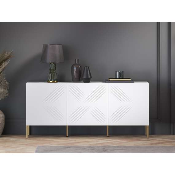 Skjenk Clear - 170 cm - hvit matt - 3 dører - metall ben