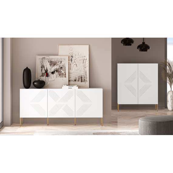 Skjenk Clear - 170 cm - hvit matt - 3 dører - metall ben