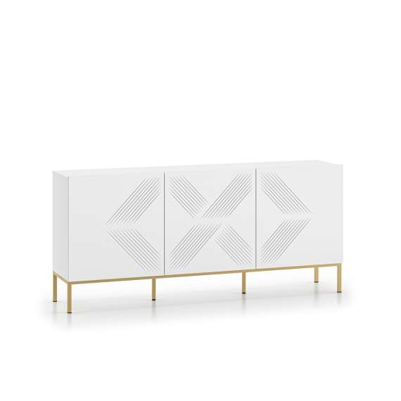 Skjenk Clear - 170x77 cm - hvit matt - 3 dører - metall ramme