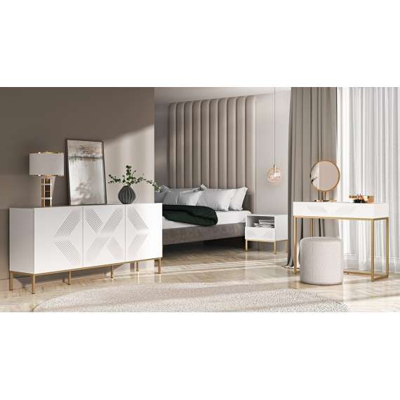 Skjenk Clear - 170x77 cm - hvit matt - 3 dører - metall ramme