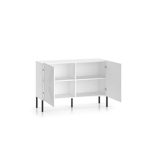 Skjenk Clear - 114x77 cm - hvit matt - 2 dører - metall ben