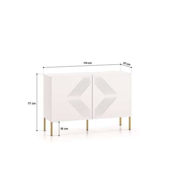 Skjenk Clear - 114x77 cm - hvit matt - 2 dører - metall ben