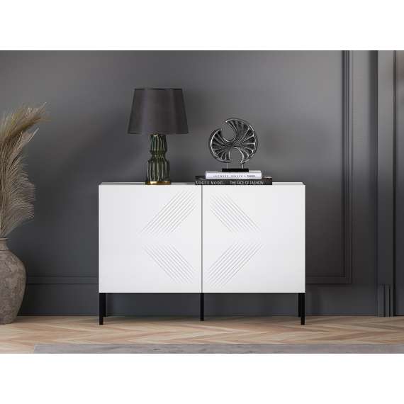 Skjenk Clear - 114x77 cm - hvit matt - 2 dører - metall ben