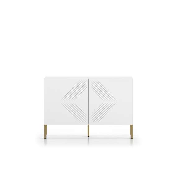 Skjenk Clear - 114x77 cm - hvit matt - 2 dører - metall ben