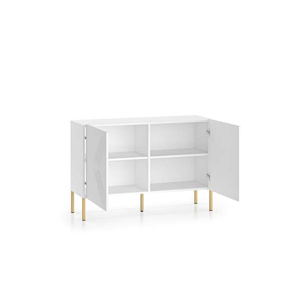 Skjenk Clear - 114x77 cm - hvit matt - 2 dører - metall ben